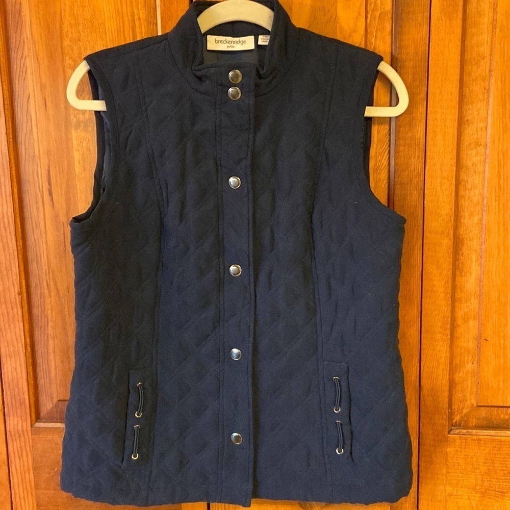 Breckenridge Petite Navy Snap Down Vest Pockets Medium Petite